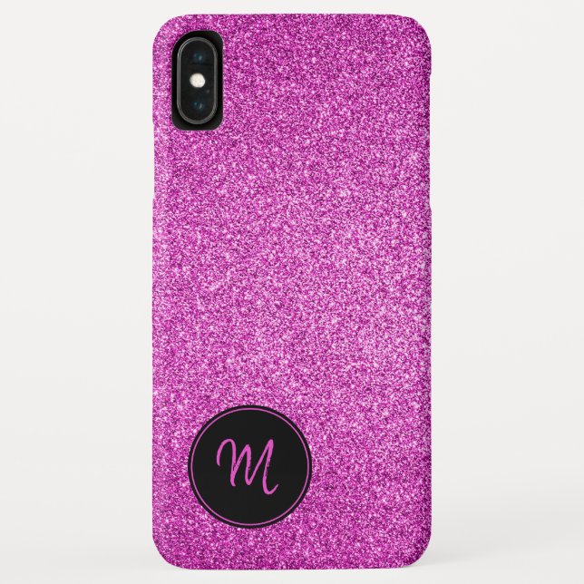 Hot Pink Faux Glitter Monogram Minimalist Sparkly Case-Mate iPhone Case (Back)