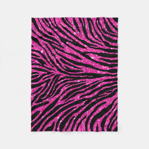 Hot Pink Faux Glitter Pattern Girly Zebra Pattern Fleece Blanket