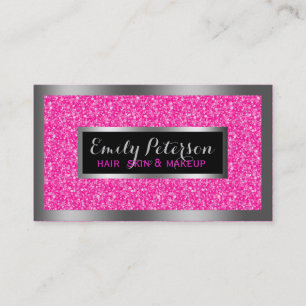 Hot Pink Faux Glitter Silver Accents Business Card