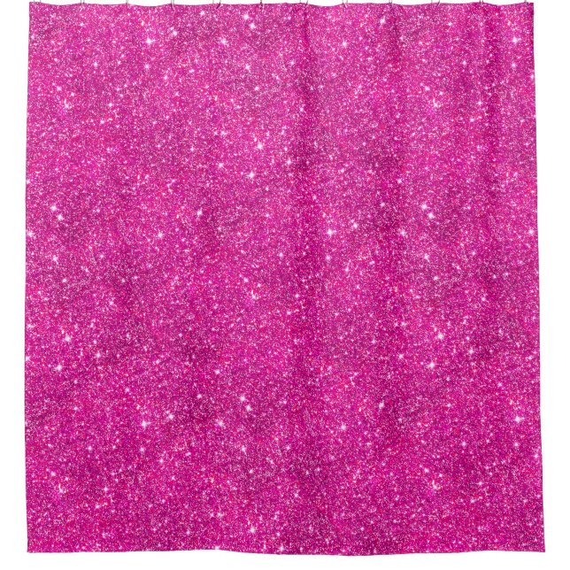 Hot Pink Faux Glitter Sparkle Pattern Girly Shower Curtain (Front)