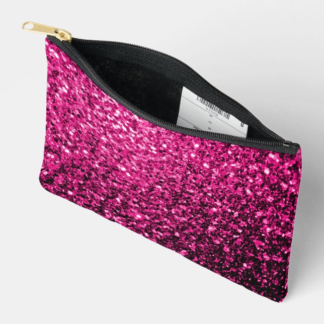 Hot pink faux glitter sparkles accessory pouch (Open)