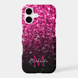 Hot pink faux glitter sparkles bling Monogram