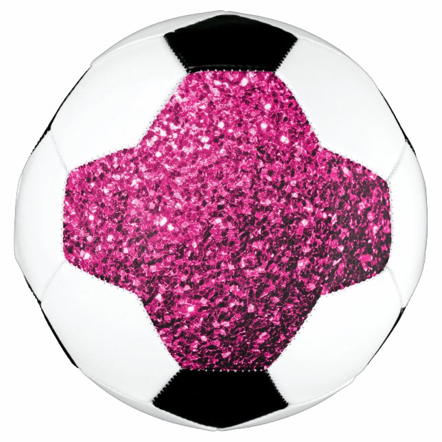 Hot pink faux glitter sparkles bling soccer ball (Front)