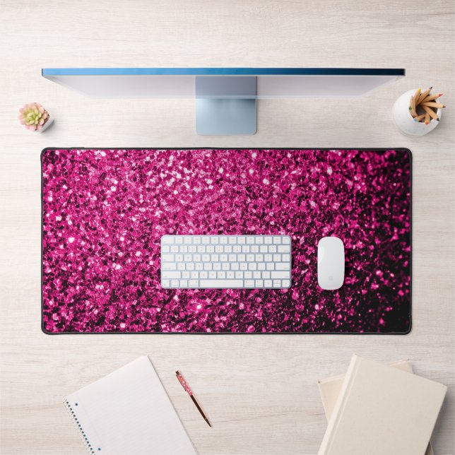 Hot pink faux glitter sparkles desk mat (Office 1)