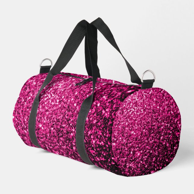 Hot pink faux glitter sparkles duffle bag (Left Corner)