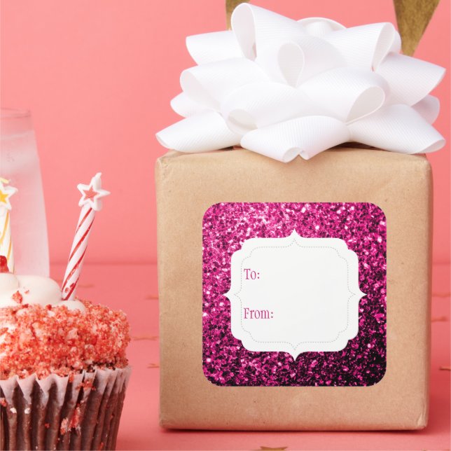 Hot pink faux glitter sparkles Gift Tag Sticker (Party)
