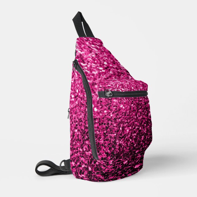 Hot pink faux glitter sparkles sling bag (Left Corner)