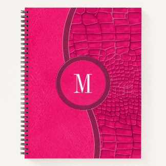 Hot Pink Faux Leather Alligator Skin Chic Monogram Notebook
