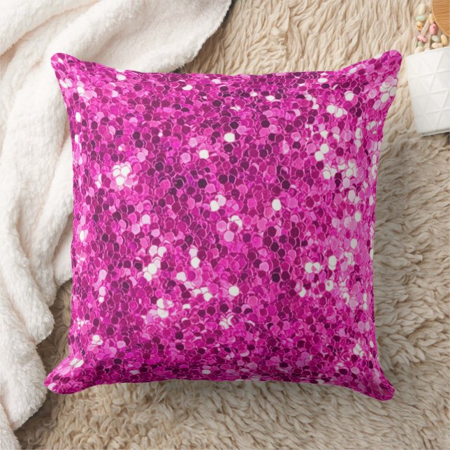 Hot Pink Faux Sequin Glitter Throw Pillow (Blanket)