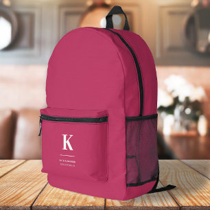 Hot Pink Feminine Girly Typographic Monogram Printed Backpack
