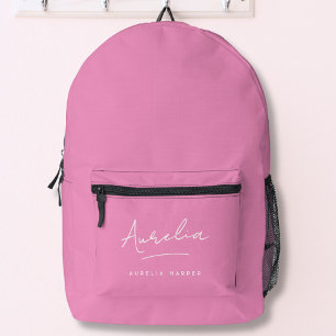 Hot Pink Feminine Typographic Girly Script Name Printed Backpack