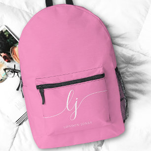 Hot Pink Feminine Typographic Name Girly Printed Backpack