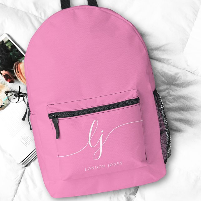 Hot Pink Feminine Typographic Name Girly Printed Backpack (Creator Uploaded)