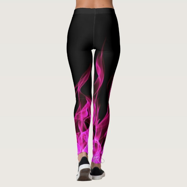 Hot Pink Fire Flame Smoke  Leggings (Back)