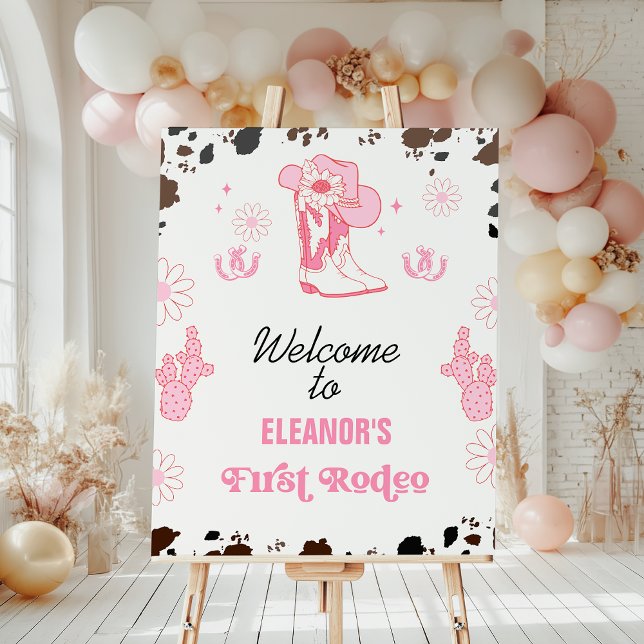 Hot Pink First Rodeo 1st Birthday Welcome Sign (Girls Hot Pink First Rodeo 1st Birthday Welcome Sign, Cowgirl 1st Rodeo Birthday Party Welcome Sign)