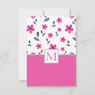 Hot Pink Five Petal Watercolor Flower Pattern Card