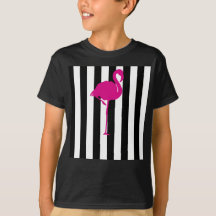 Hot Pink Flamingo on Black and White Stripes