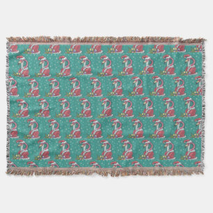 HOT PINK FLAMINGO SANTA, CHRISTMAS THROW BLANKET