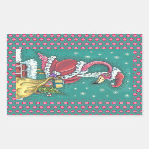 HOT PINK FLAMINGO SANTA CLAUS, CHRISTMAS STICKER