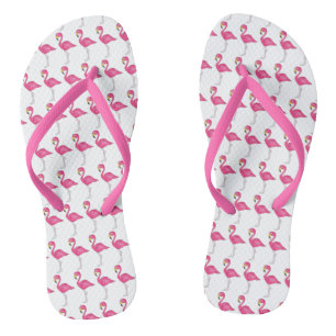 Hot Pink Flamingo Tropical Island Beach Bird Print Thongs