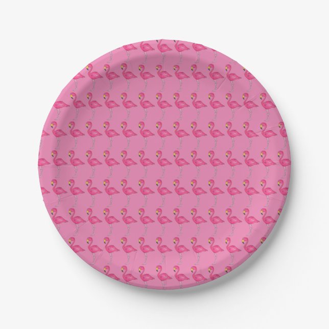 Hot Pink Flamingo Tropical Island Bird Flamingos Paper Plate (Front)
