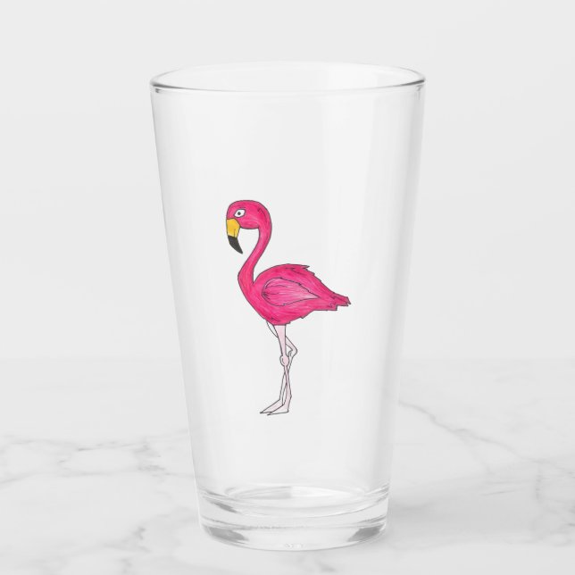 Hot Pink Flamingo Tropical Island Bird Glass (Front)