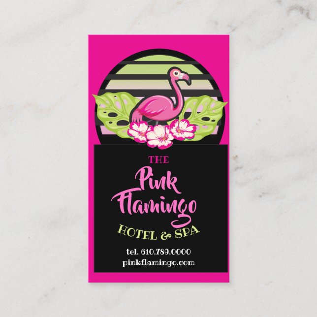 HOT PINK FLAMINGO Tropical Leaves Party Gift Favou Business Card (Front)
