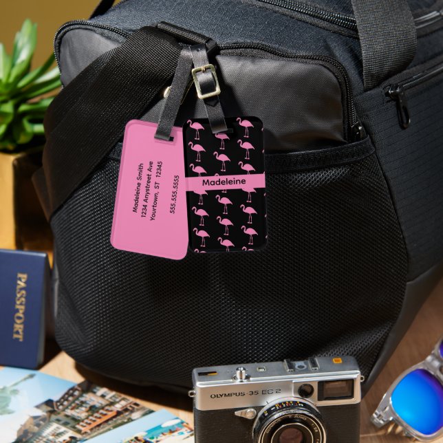 Hot Pink Flamingos Luggage Tag (Front & Back)