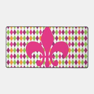 Hot Pink Fleur De Lis Diamond Pattern Desk Mat