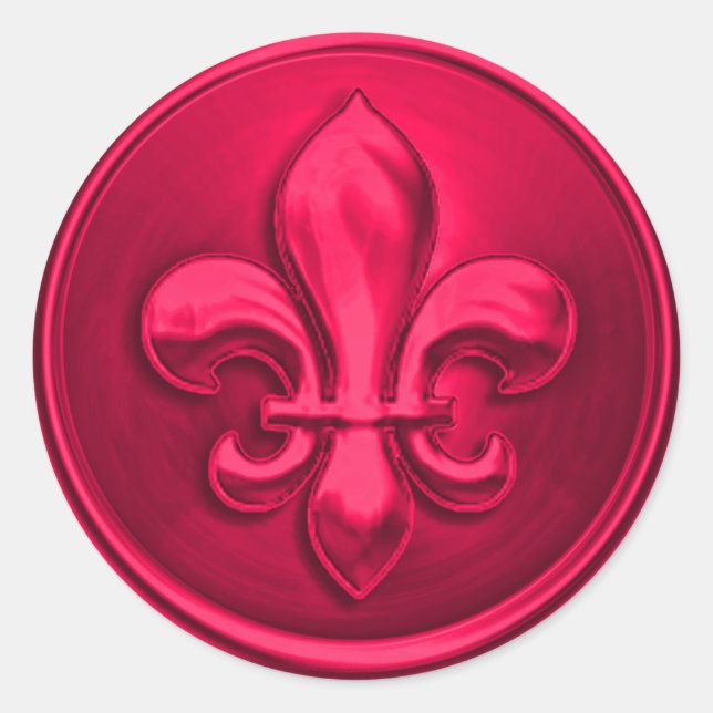 Hot Pink Fleur de Lis Envelope Seal Embossed Look (Front)