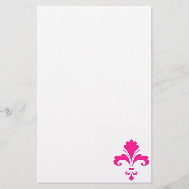 Hot Pink Fleur-de-lis Stationery (Front)