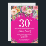 Hot Pink Floral 30th Birthday Invitation<br><div class="desc">Hot Pink Floral 30th Birthday Invitation for Women. Watercolor Floral Flower. Hot Pink Background. Pink, Yellow, Orange, Purple Flower. Adult Birthday. 13th 15th 16th 18th 20th 21st 30th 40th 50th 60th 70th 80th 90th 100th, Any Ages. For further customisation, please click the "Customise it" button and use our design tool...</div>
