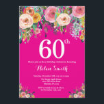 Hot Pink Floral 60th Birthday Invitation<br><div class="desc">Hot Pink Floral 60th Birthday Invitation for Women. Watercolor Floral Flower. Hot Pink Background. Pink, Yellow, Orange, Purple Flower. Adult Birthday. 13th 15th 16th 18th 20th 21st 30th 40th 50th 60th 70th 80th 90th 100th, Any Ages. For further customisation, please click the "Customise it" button and use our design tool...</div>