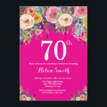 Hot Pink Floral 70th Birthday Invitation<br><div class="desc">Hot Pink Floral 70th Birthday Invitation for Women. Watercolor Floral Flower. Hot Pink Background. Pink, Yellow, Orange, Purple Flower. Adult Birthday. 13th 15th 16th 18th 20th 21st 30th 40th 50th 60th 70th 80th 90th 100th, Any Ages. For further customisation, please click the "Customise it" button and use our design tool...</div>