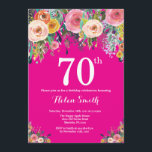 Hot Pink Floral 70th Birthday Invitation<br><div class="desc">Hot Pink Floral 70th Birthday Invitation for Women. Watercolor Floral Flower. Hot Pink Background. Pink, Yellow, Orange, Purple Flower. Adult Birthday. 13th 15th 16th 18th 20th 21st 30th 40th 50th 60th 70th 80th 90th 100th, Any Ages. For further customisation, please click the "Customise it" button and use our design tool...</div>