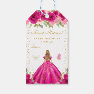 Hot Pink Floral Blonde Hair Girl Sweet Sixteen Gift Tags