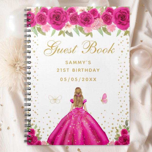 Hot Pink Floral Blonde Hair Princess Guest Book (Creator Uploaded)