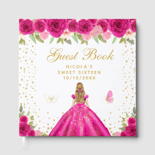 Hot Pink Floral Blonde Hair Princess Sweet Sixteen Guest Book
