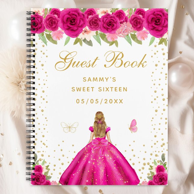Hot Pink Floral Blonde Hair Princess Sweet Sixteen Notebook (Creator Uploaded)
