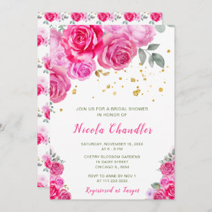 Hot Pink Floral Bridal Shower Invitation
