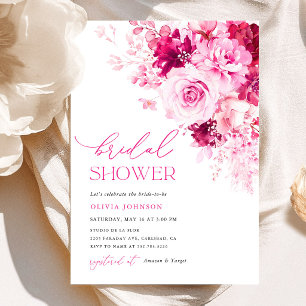 Hot Pink Floral Bridal Shower Invitation