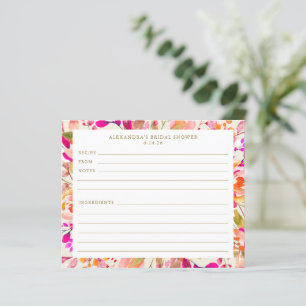 Hot Pink Floral Bridal Shower Recipe Card