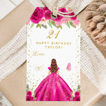 Hot Pink Floral Brown Hair Girl Happy Birthday Gift Tags<br><div class="desc">This elegant and glamourous happy birthday gift tag can be personalised with a name. The design features a beautiful princess with brown red hair and fair skin in a hot pink ball gown. The text combines handwritten script and modern sans serif fonts for a classy and sophisticated look. The floral...</div>