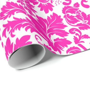 Hot Pink Floral Damask Wrapping Paper