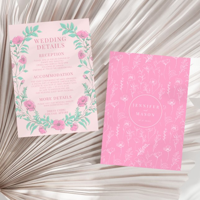 Hot pink floral elegant boho wedding details Card (Creator Uploaded)