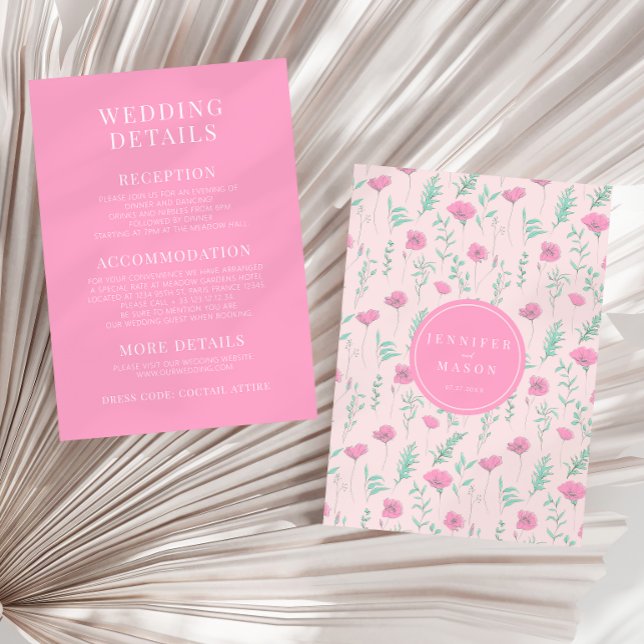 Hot pink floral elegant boho wedding details Card (Creator Uploaded)