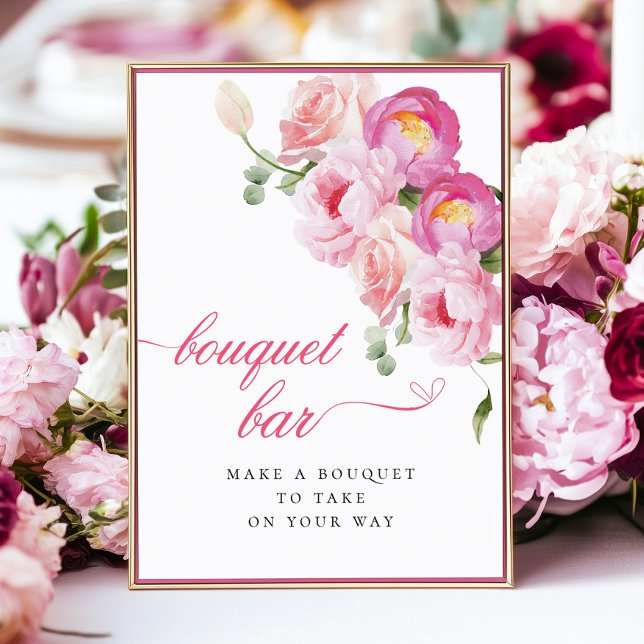Hot Pink Floral Flower Bouqet Bar  Poster (Creator Uploaded)
