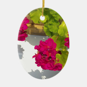 HOt pink floral flowers Pink Geranium Ceramic Ornament