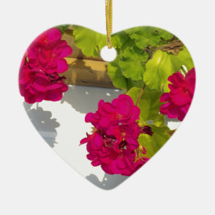 HOt pink floral flowers Pink Geranium Ceramic Tree Decoration