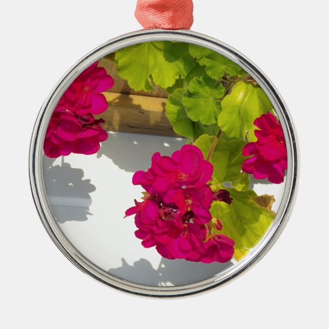 HOt pink floral flowers Pink Geranium Metal Tree Decoration (Front)